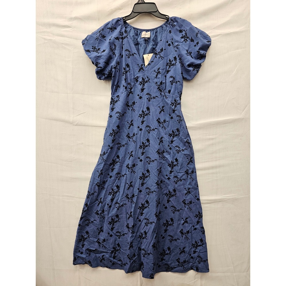 Universal Thread Womens Floral Midi Dress Blue Cotton Blend Casual Size Small